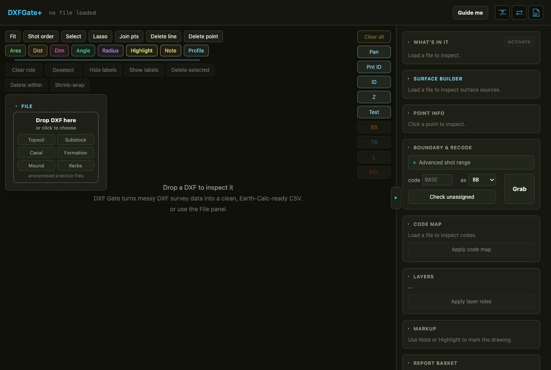 DXFGate+ — turns messy DXF survey data into clean Earth-Calc-ready CSV