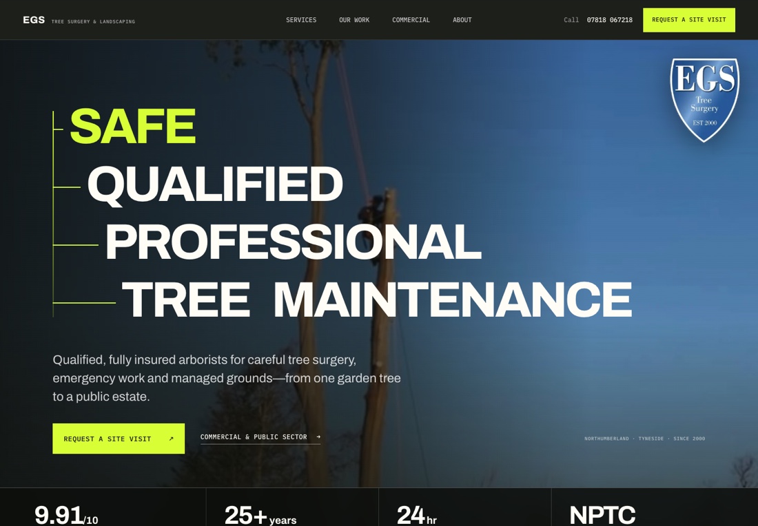 Independent EGS Tree Surgery website concept by NoName Designs