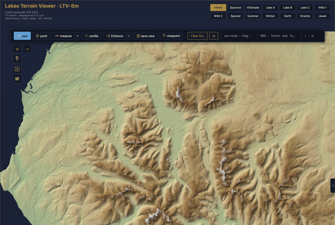 Lakes Terrain Viewer LTV-5m — 65 × 65 km of measurable terrain